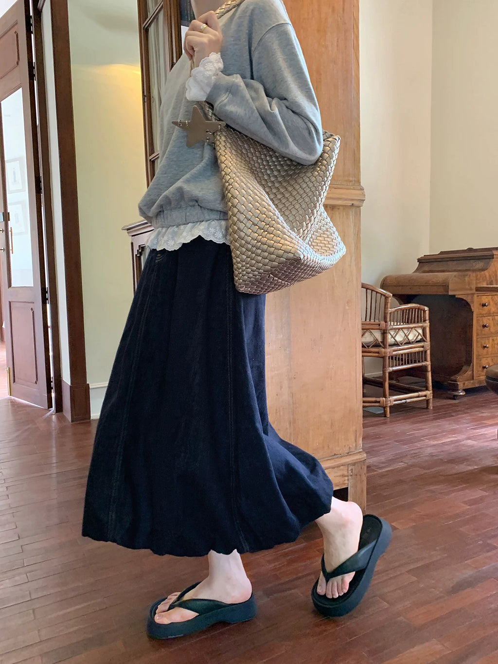 KANO High Waist Casual Denim Skirt