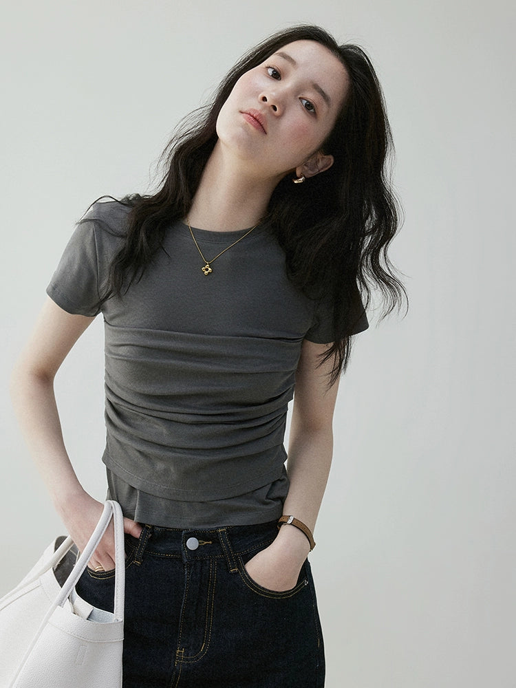 VOOE Sweet Pleated Skinny Short Tee