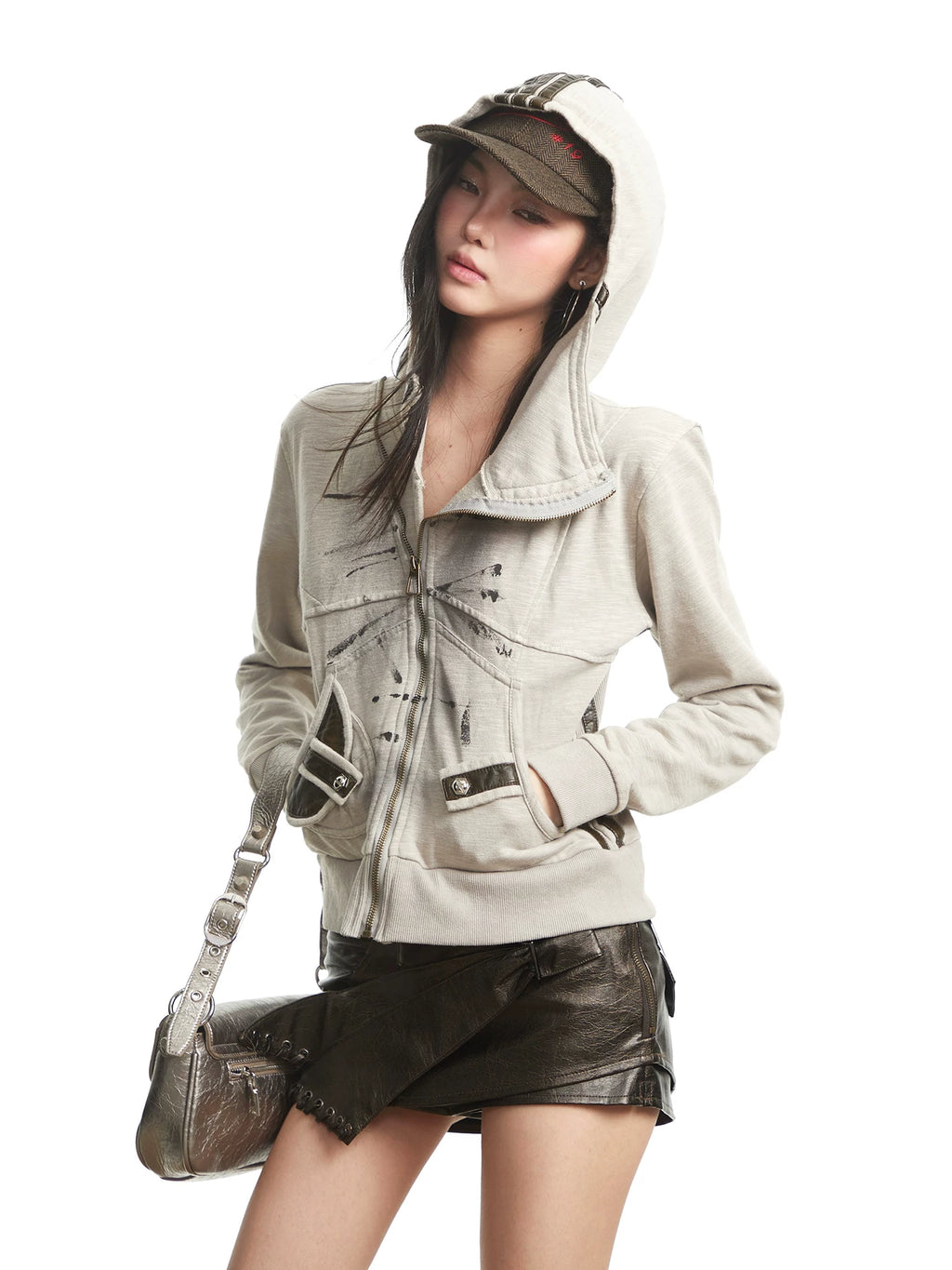 UNCMHISEX Vintage Niche Hooded Zip Jacket