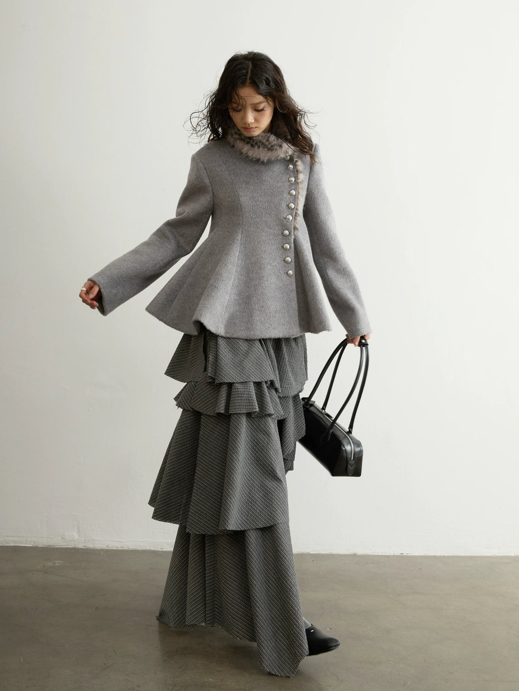 JNYLON Vintage Irregular Striped Split Skirt