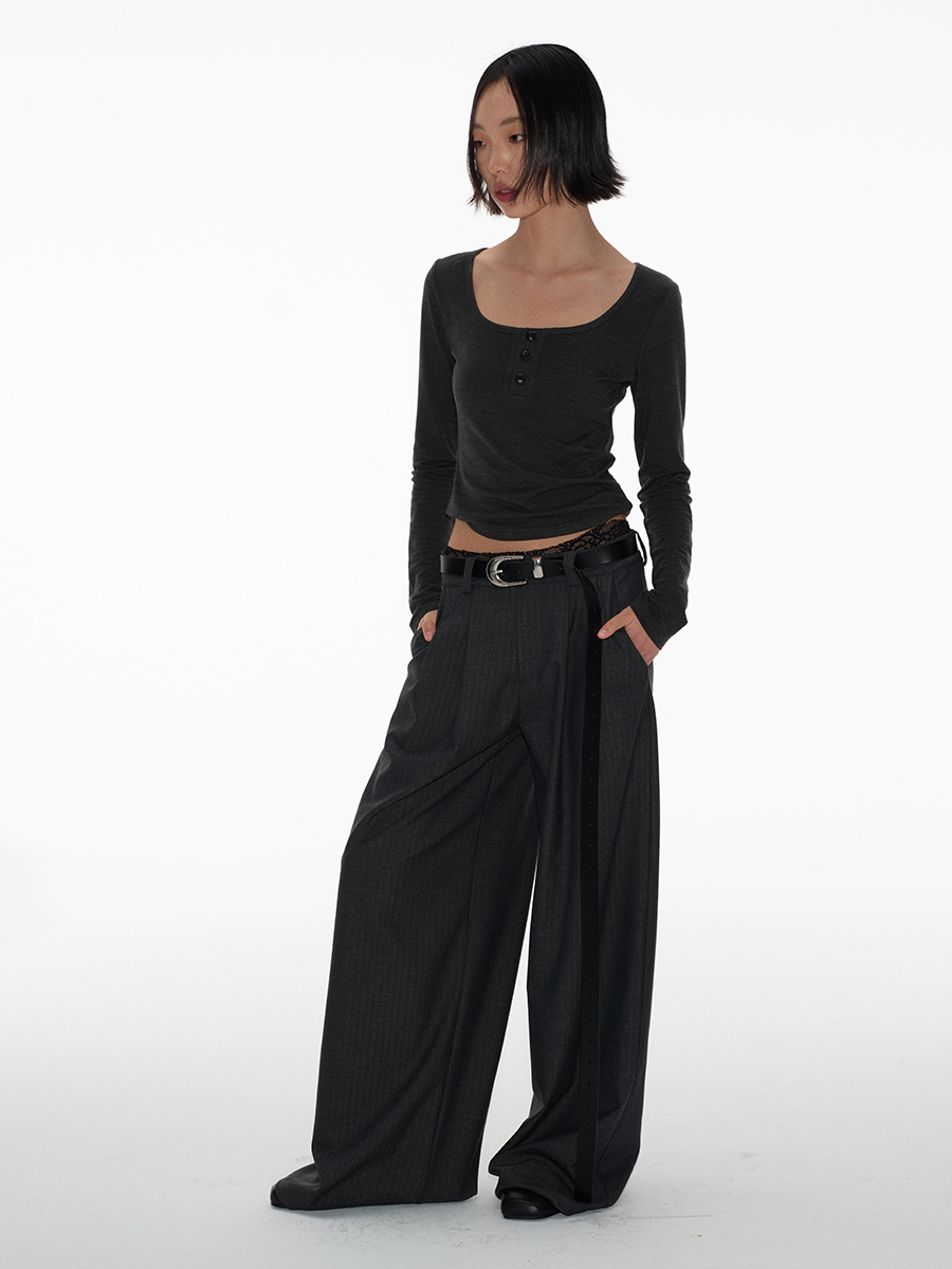 JCAESAR Herringbone Double-pleated Slacks