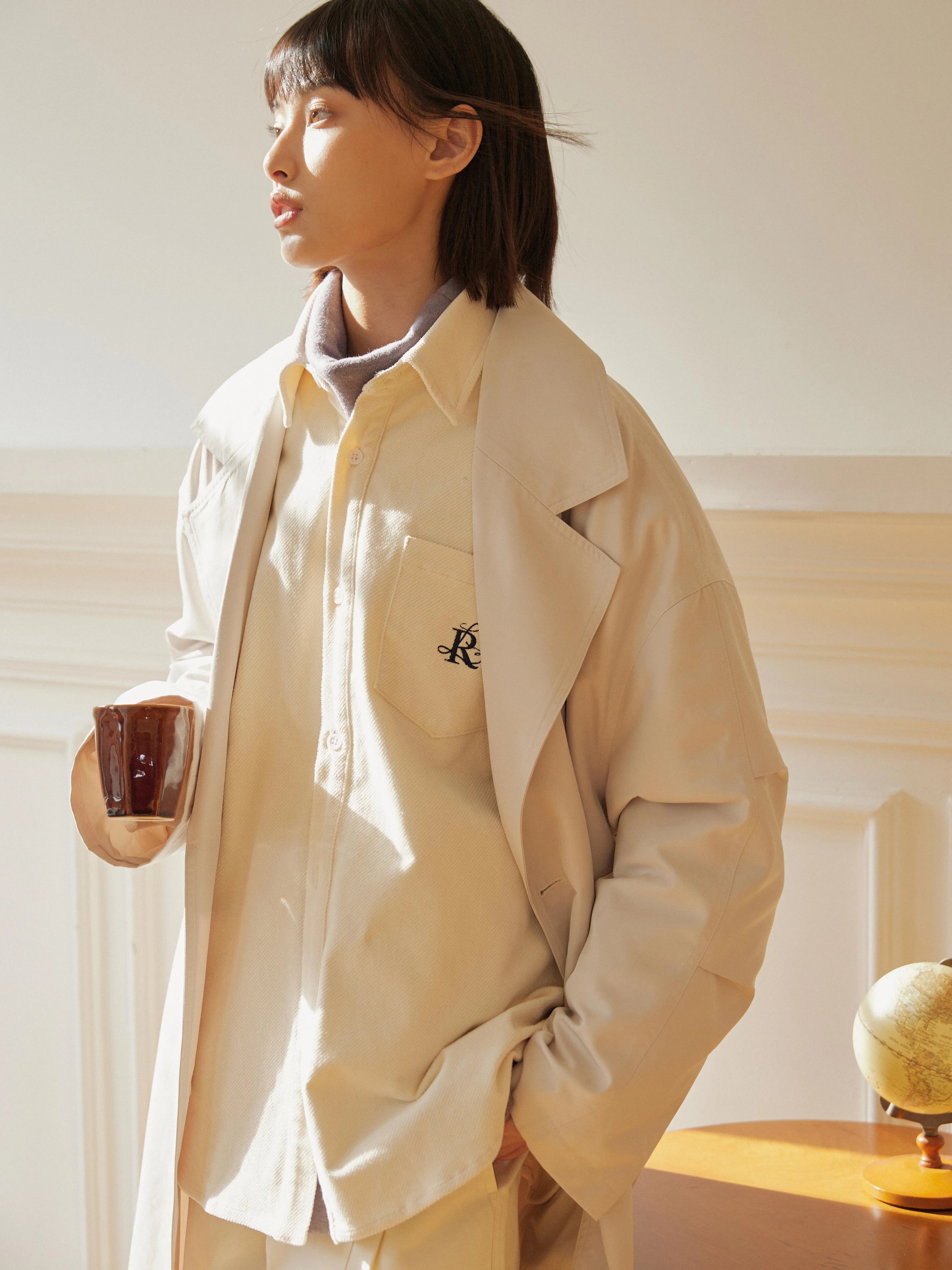 LR MADE Simple Retro Loose Square Neck Embroidered Shirt