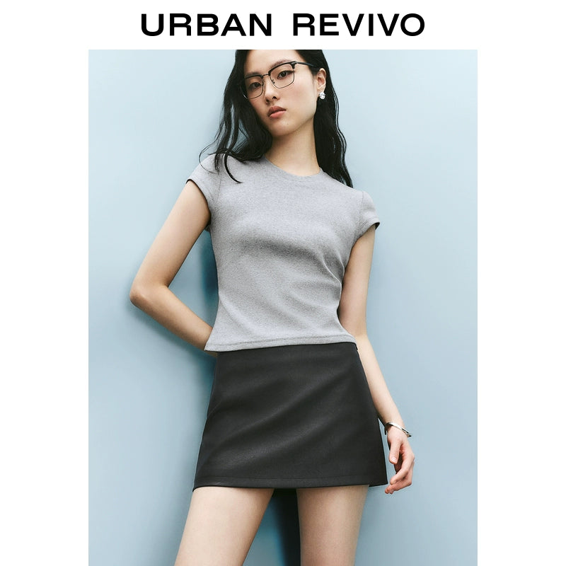 URBAN REVIVO Fashion Versatile Solid Color Slim Crew Neck Tee