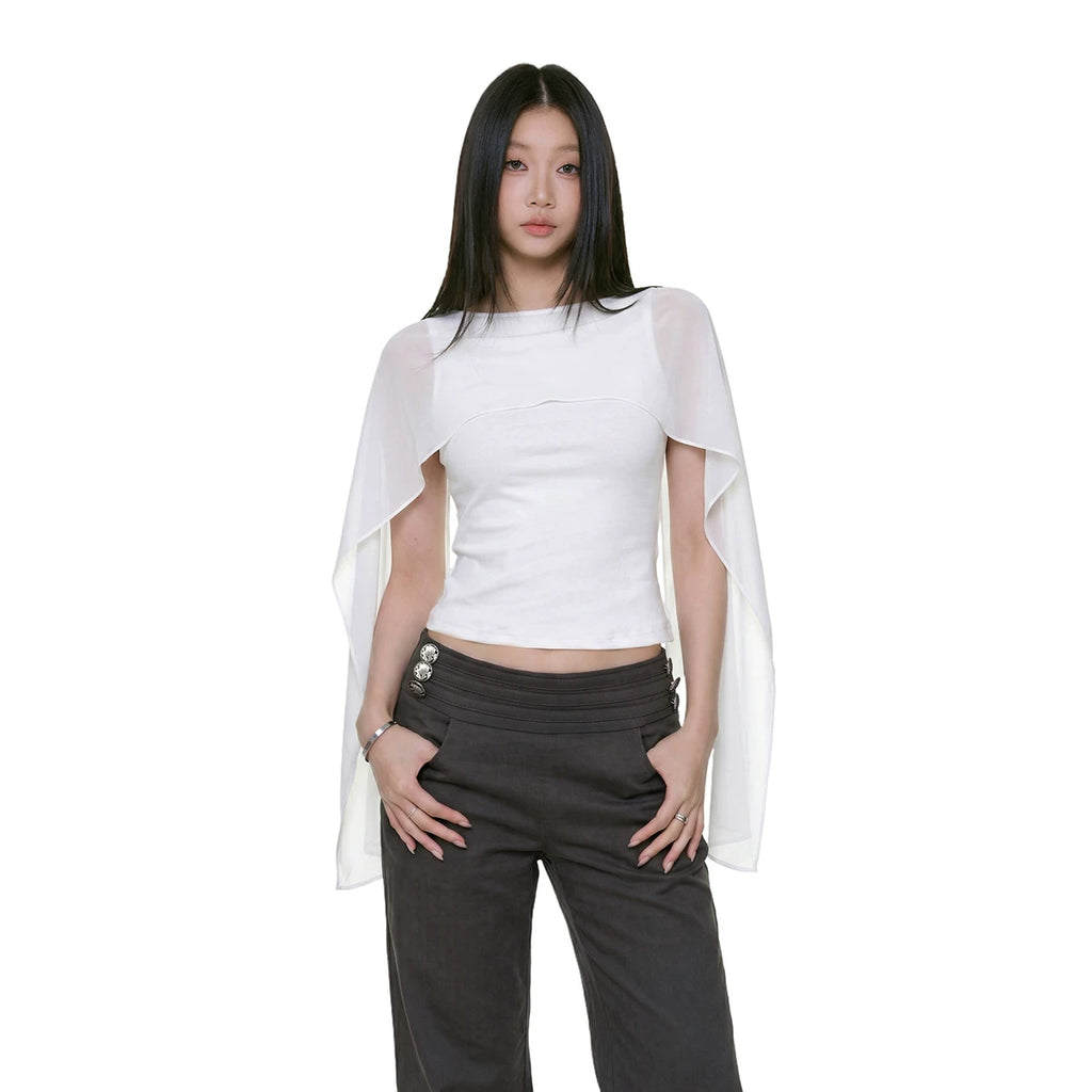 WITHMIN Tulle Shawl Backless One-word Collar Vest