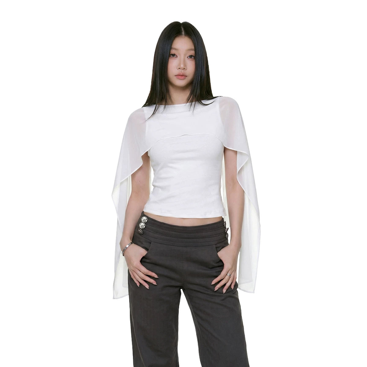 WITHMIN Tulle Shawl Backless One-word Collar Vest