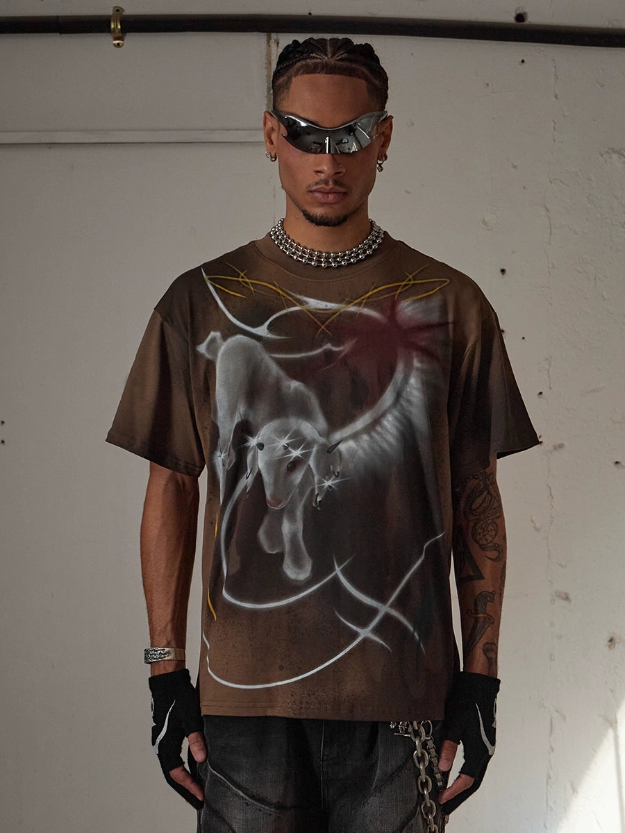 DND4DES Hand-painted Graffiti Inkjet Lamb Digital Printing Tee