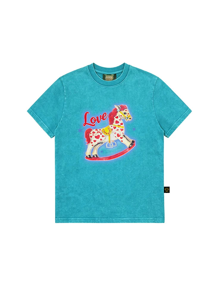 MMBBT Cartoon Trojan Horse Print Crew Neck Short Tee