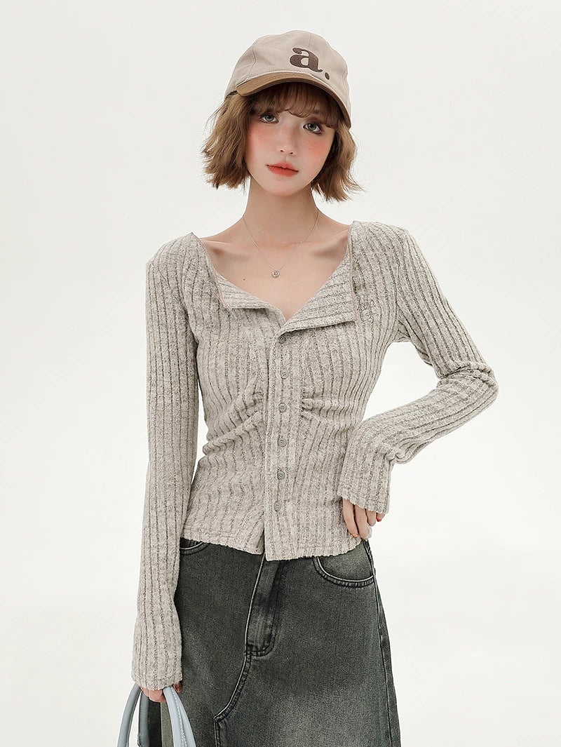 Girlyhalo Silmslimming Look Single-breasted Knittingcardigan