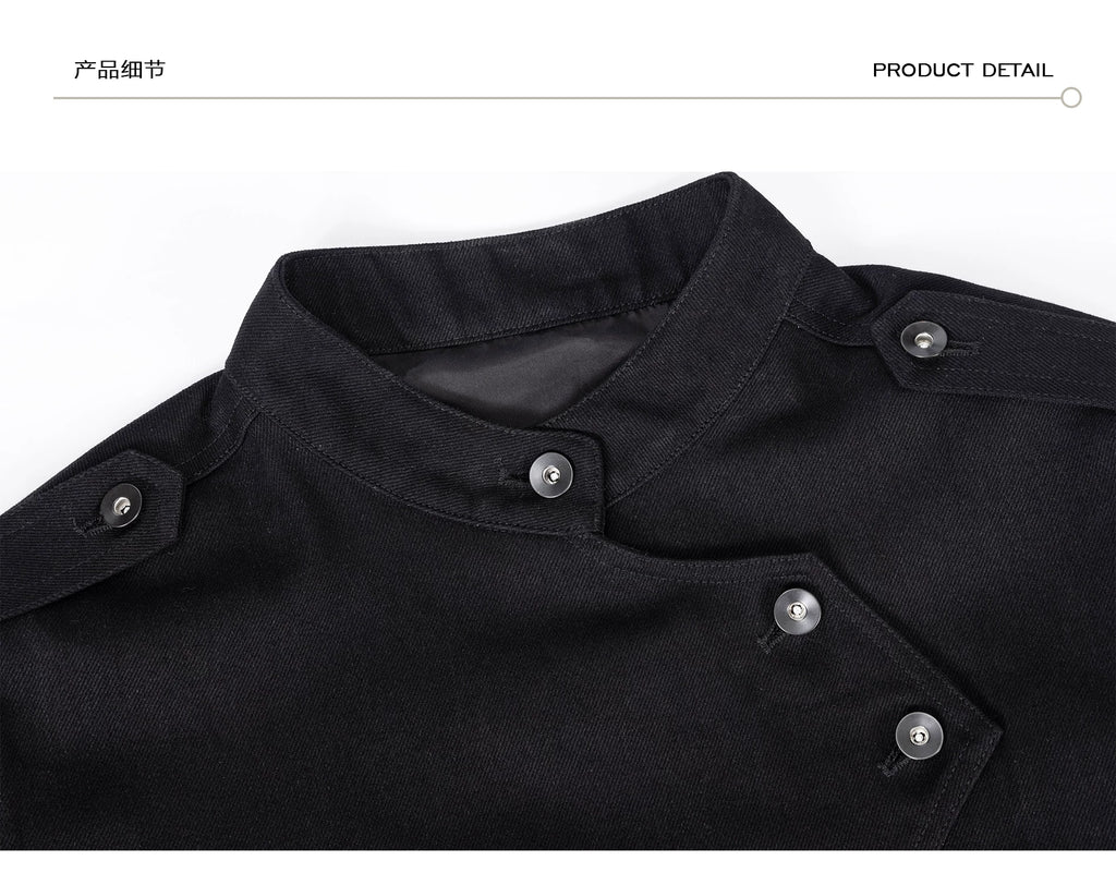 Esaias Stand-up Collar Slanted Placket Denim Jacket