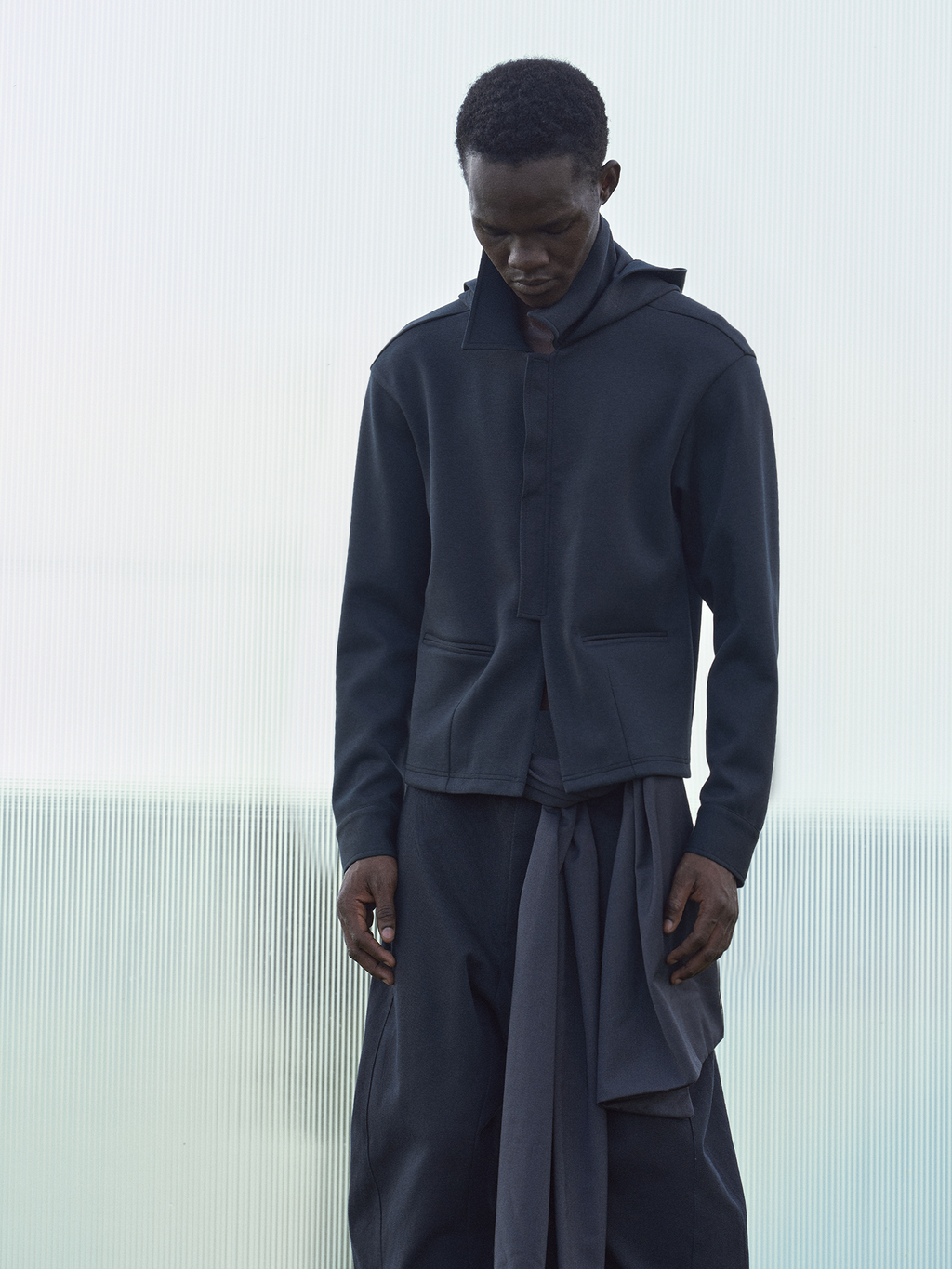 BEVAN UP Half Zip Lapel Hooded Sweater