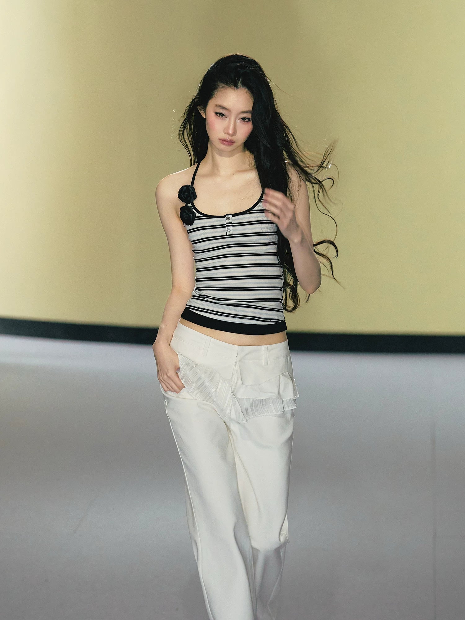 AGAM Fake Two-piece Striped Contrasting Slim Sling