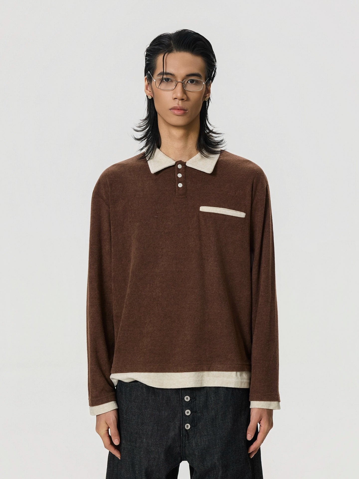 BTSG Splicing Contrasting Color Towel Fabric Fake Two-piece POLO Shirt