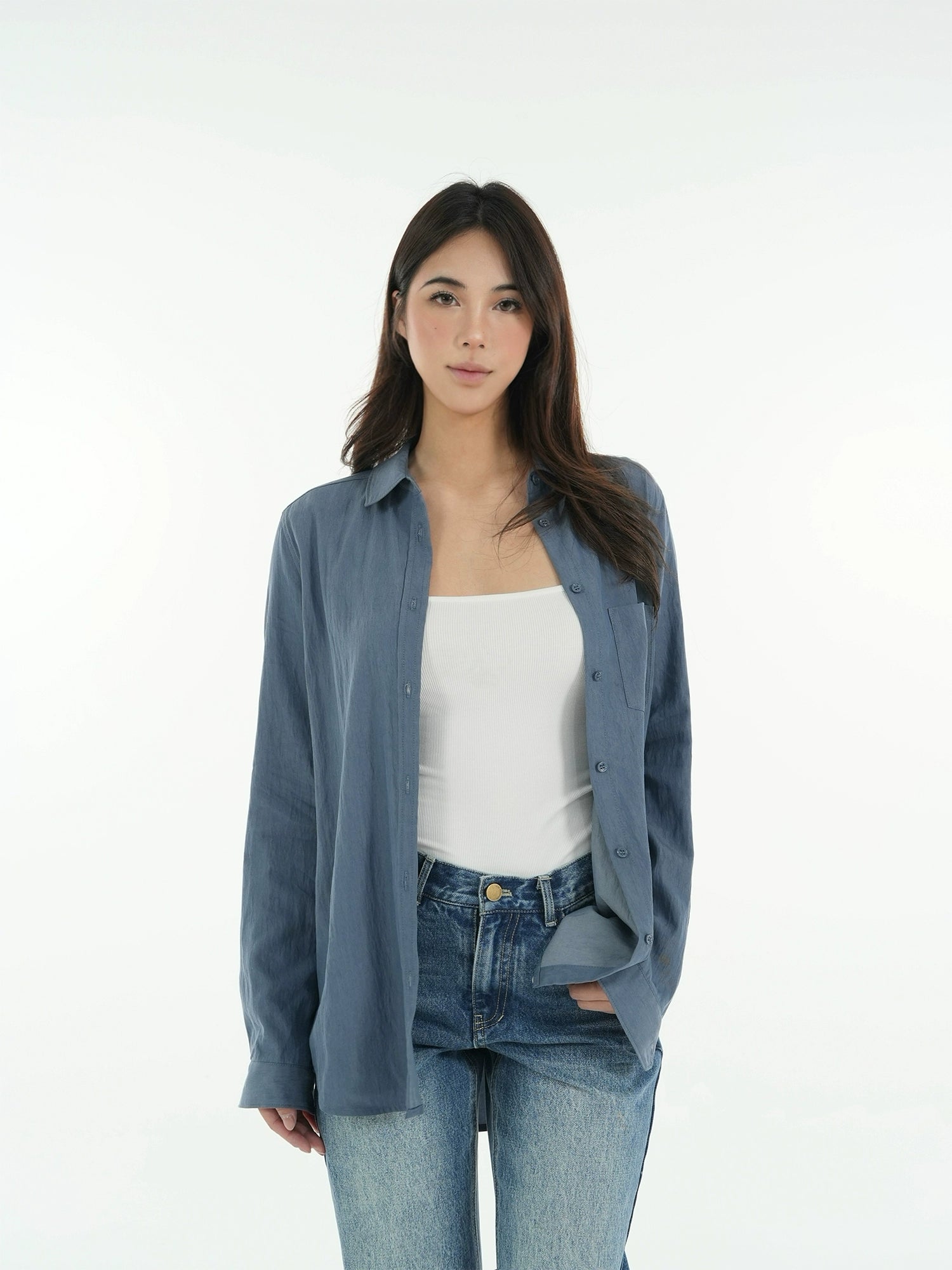 Jim Kennet Minimalist Vintage Micro Loose Long Sleeve Shirt