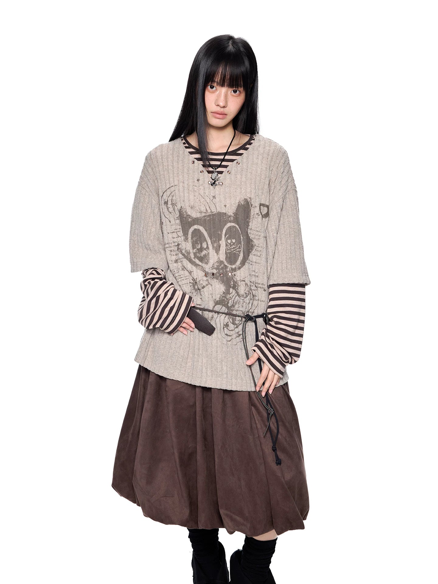 EZEK Fake Two-piece Striped Splicing Long Sleeve