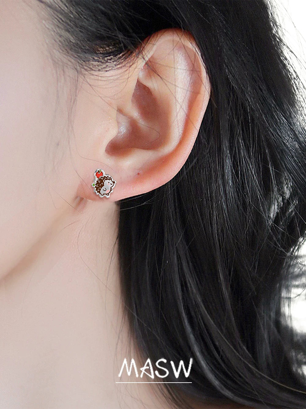 MASW Super Cute 925 Silver Needle Small Hedgehog Earrings