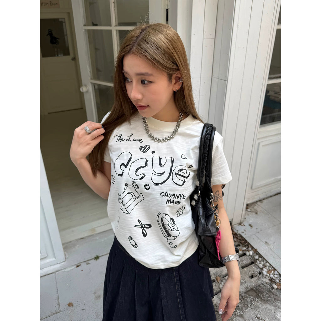 CCYE Fun Print Front Shoulder Versatile Tee