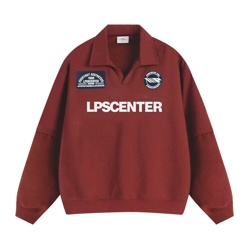 Loopsoon Retro Sporty Polo Collar Sweatshirt with Letter Print