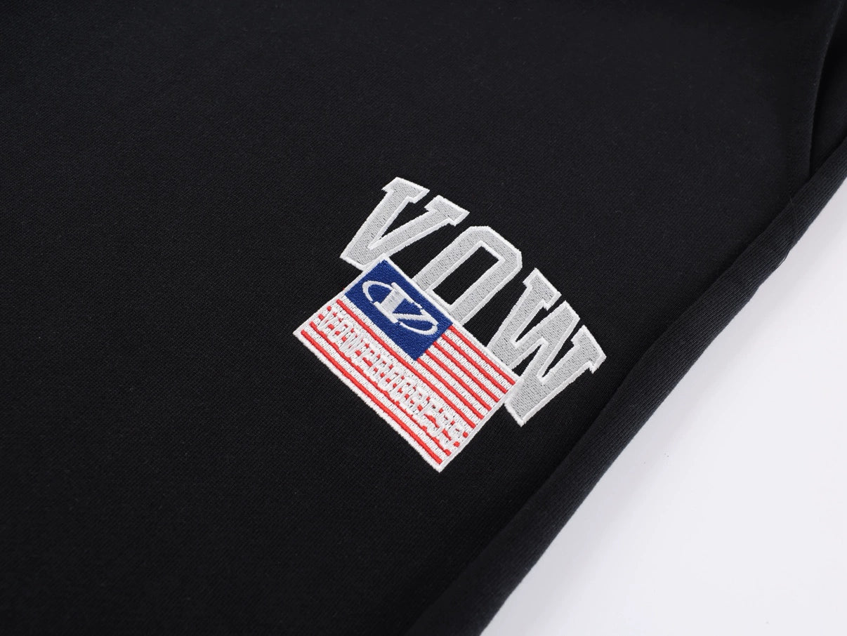 VOWPROGRESS Drawstring Splicing Wide-leg Embroidered Sweatpants