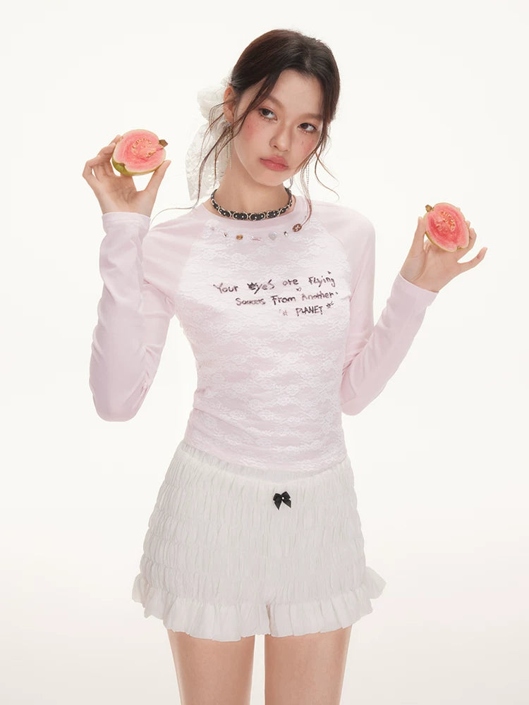 IMONE Letter Print Crew Neck Slim Sleeve