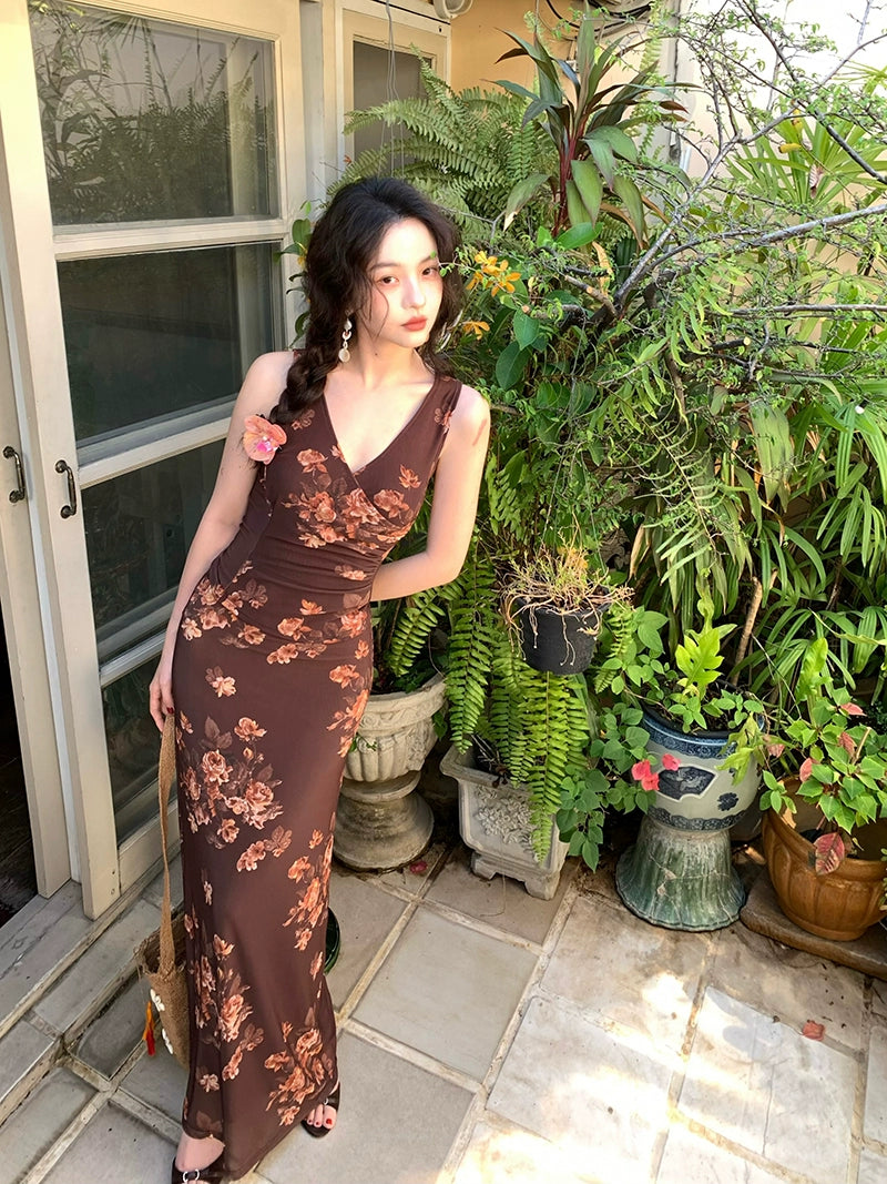 KELIFAN Retro Medieval Mesh Print Skirt