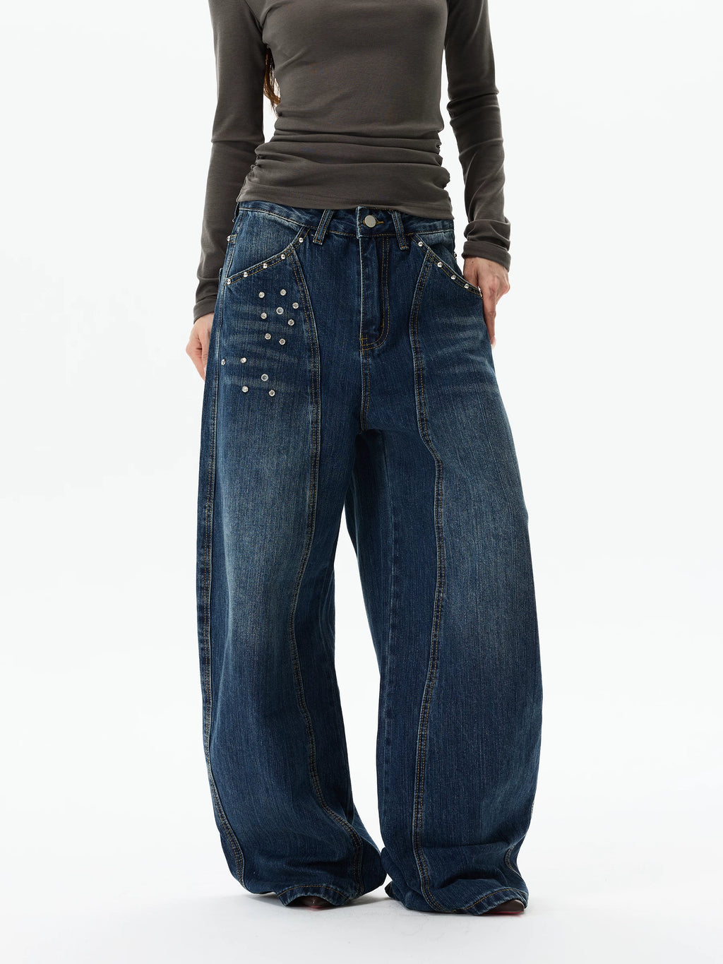 WLNEXT Vintage Wide Leg Loose Diamond Jeans