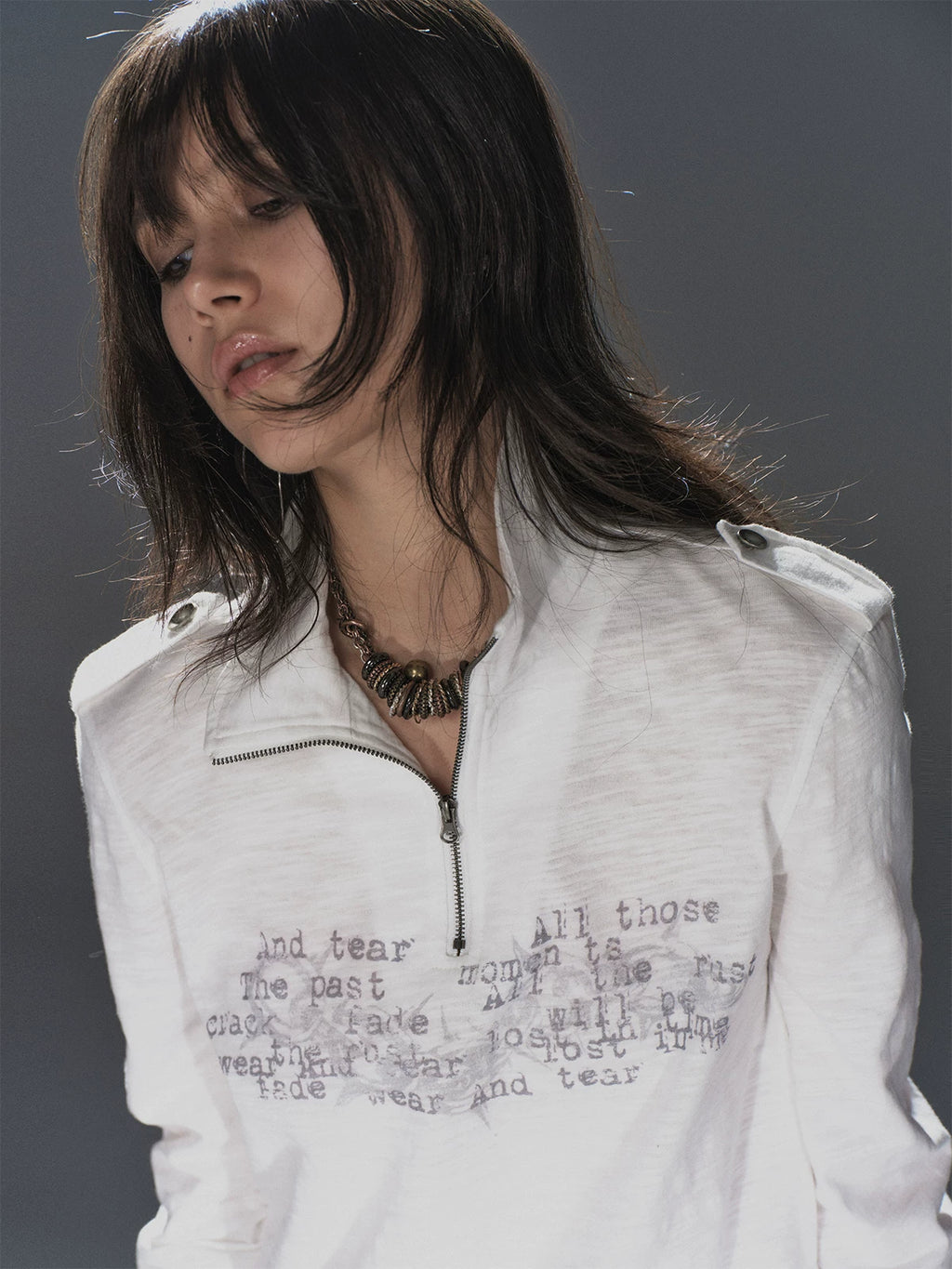 WearAndtear Stand Neck Light Loose Long Sleeves
