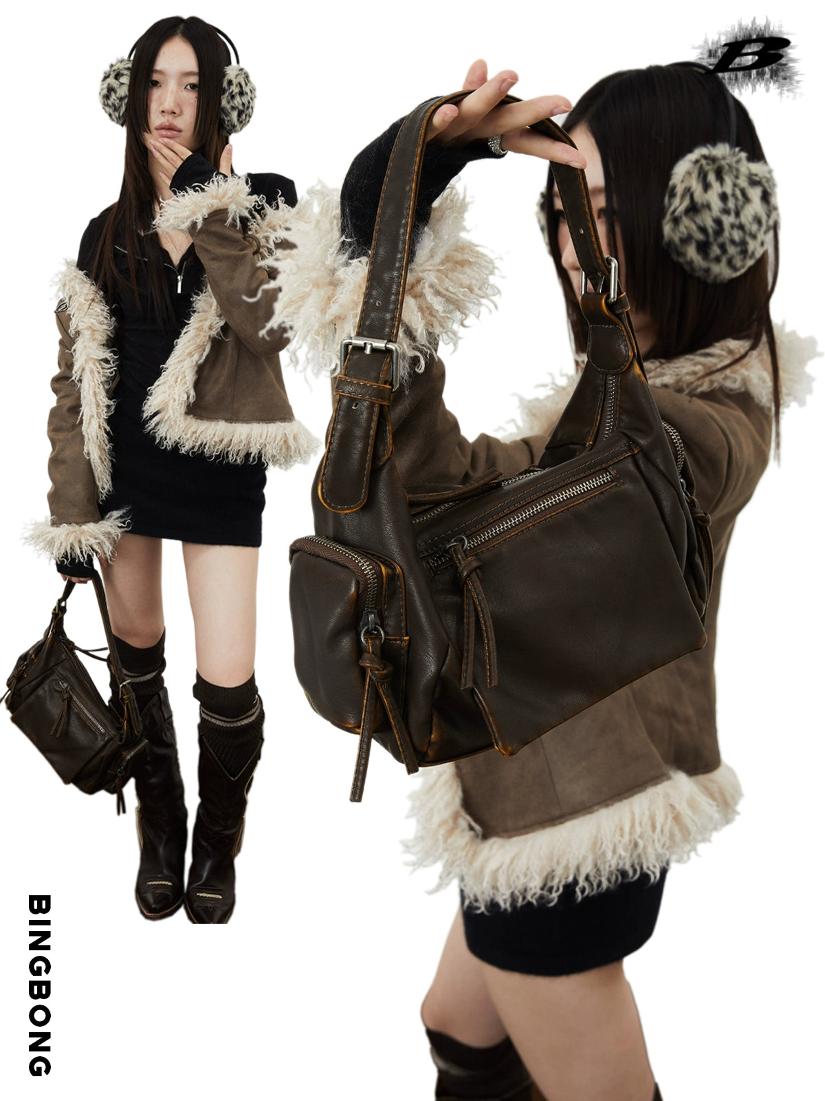 BINGBONG Soft Leather Recreational Locomotive Babes Do Old Armpit Bag