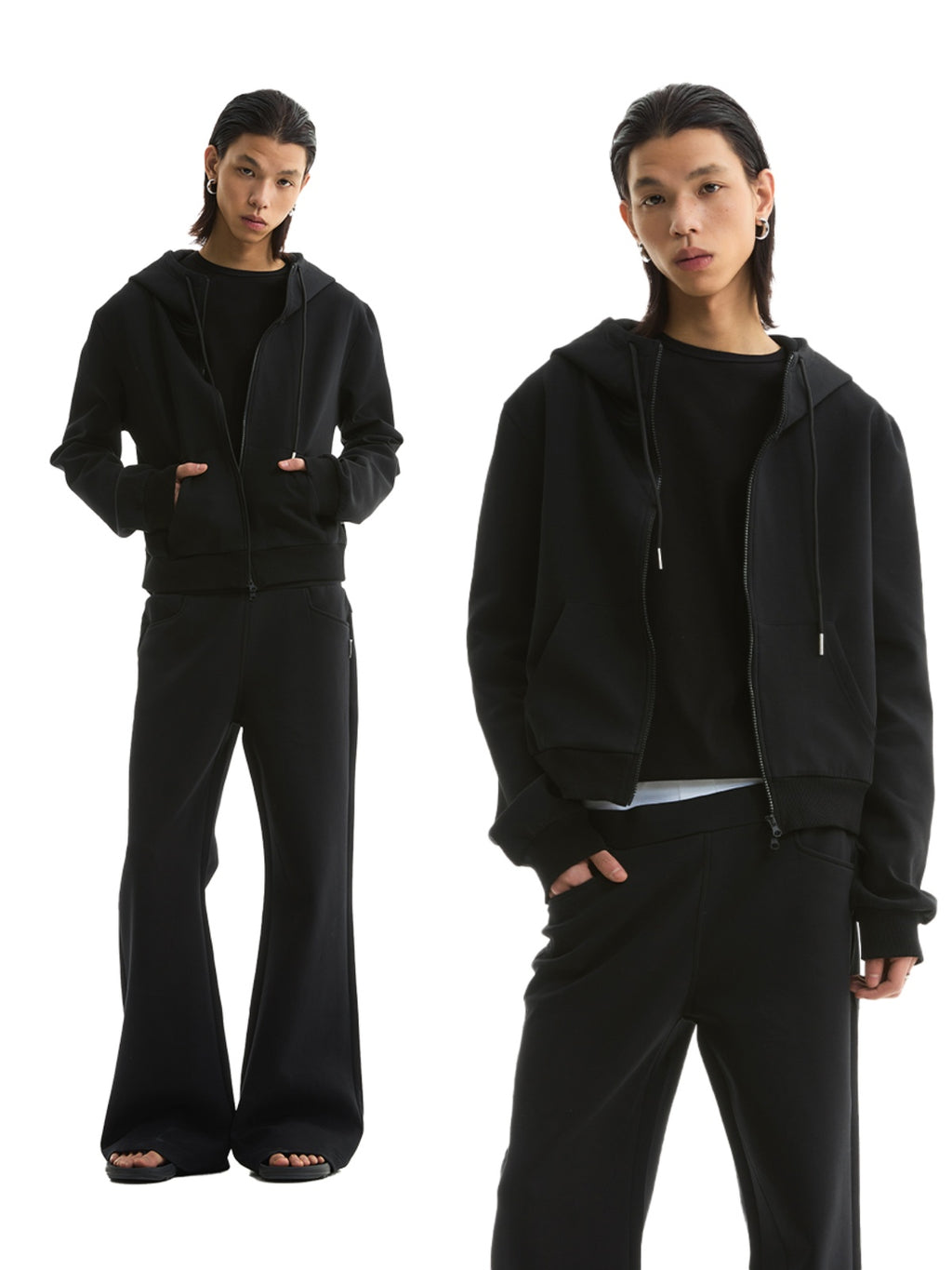 FUNKYFUN Double Zipper Stand-up Neck Hooded Short Cardigan