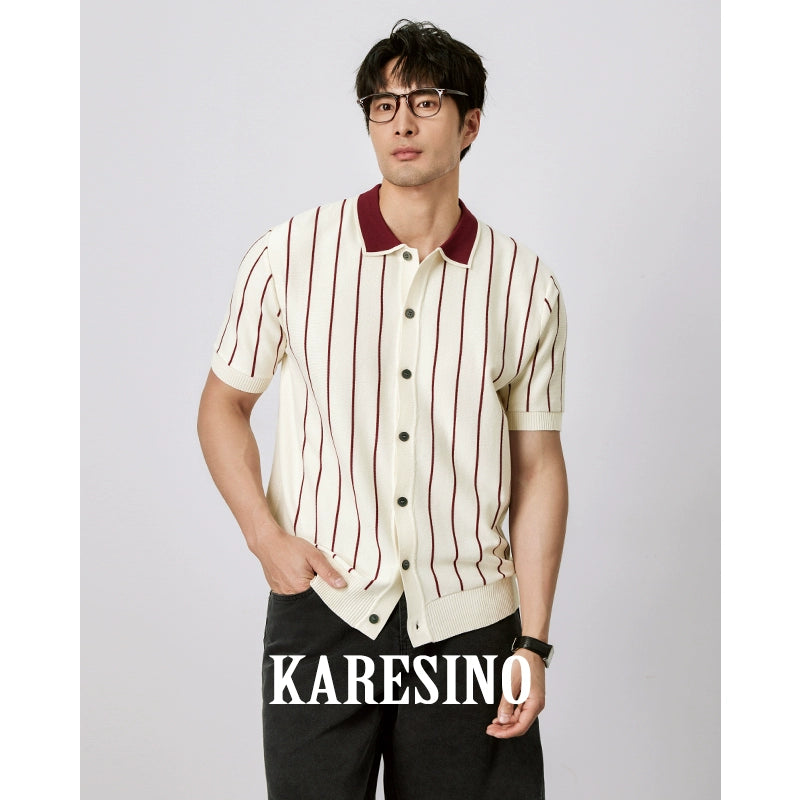 KARESINO Casual Striped Ice Silk Knitted Sweater