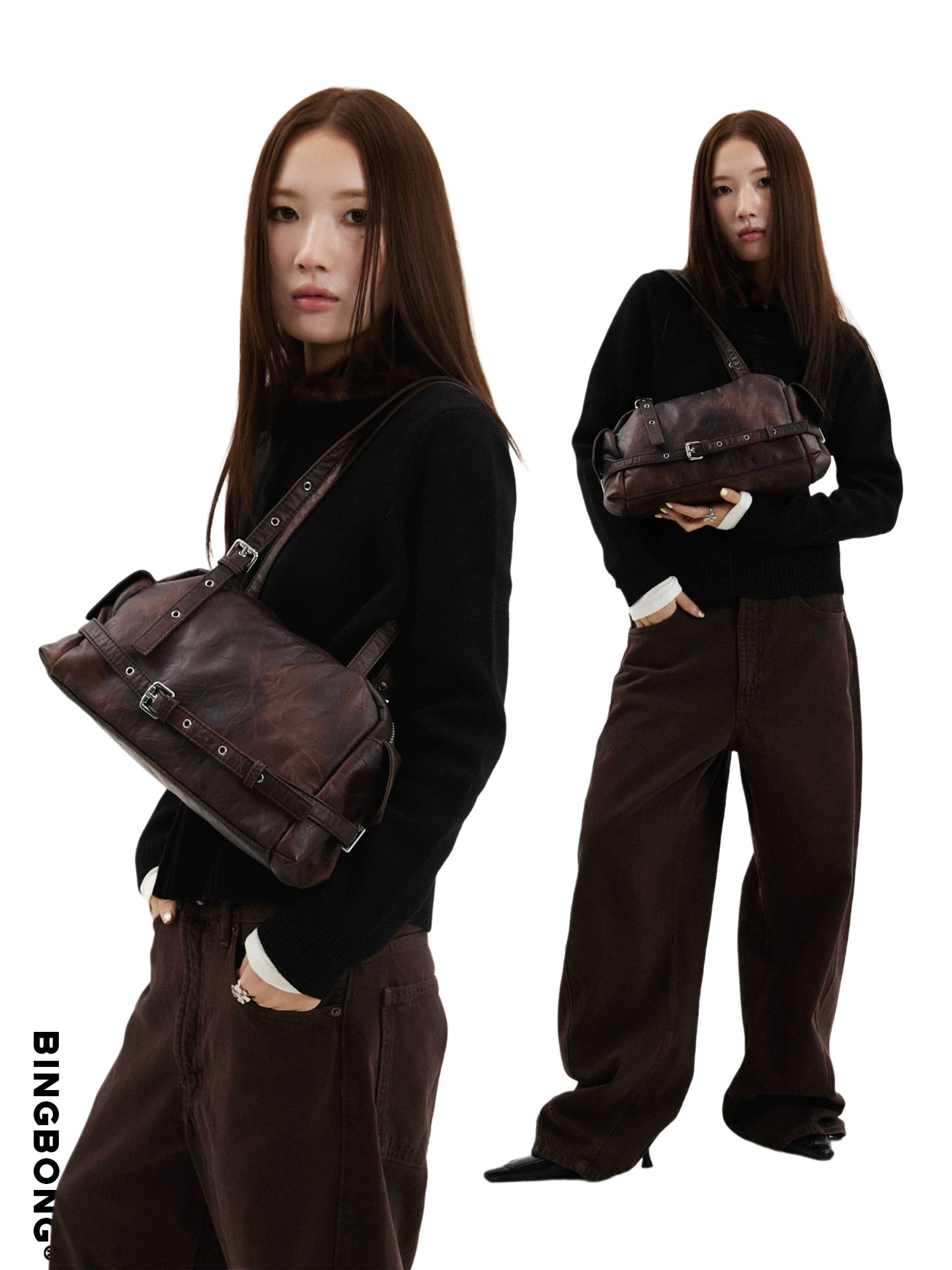 BINGBONG Retro Large Capacity Shoulder Handbag