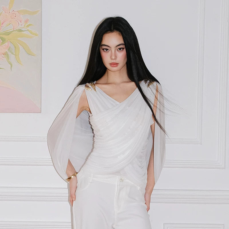 J TheChosen Drape Pleated Cross Vest