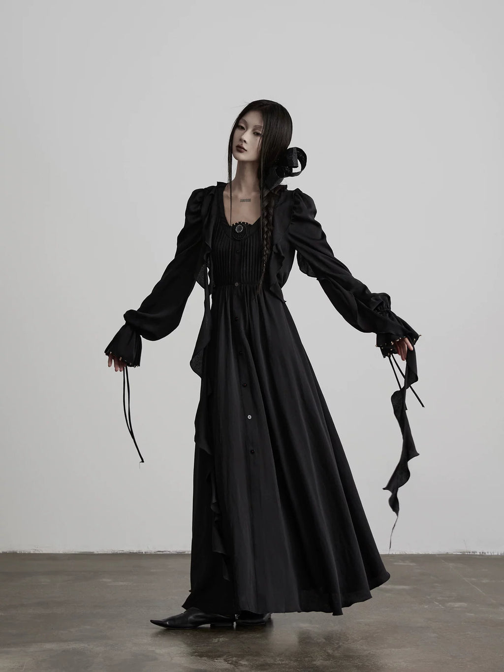 INDULGE Square Neck Waist Long Sleeve Dress