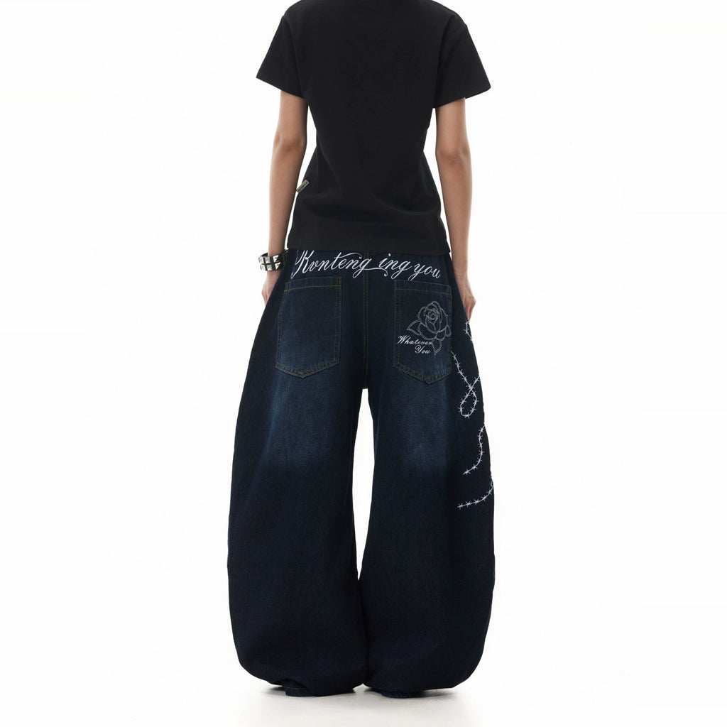 BTSG lightning embroidery washed old scimitar jeans