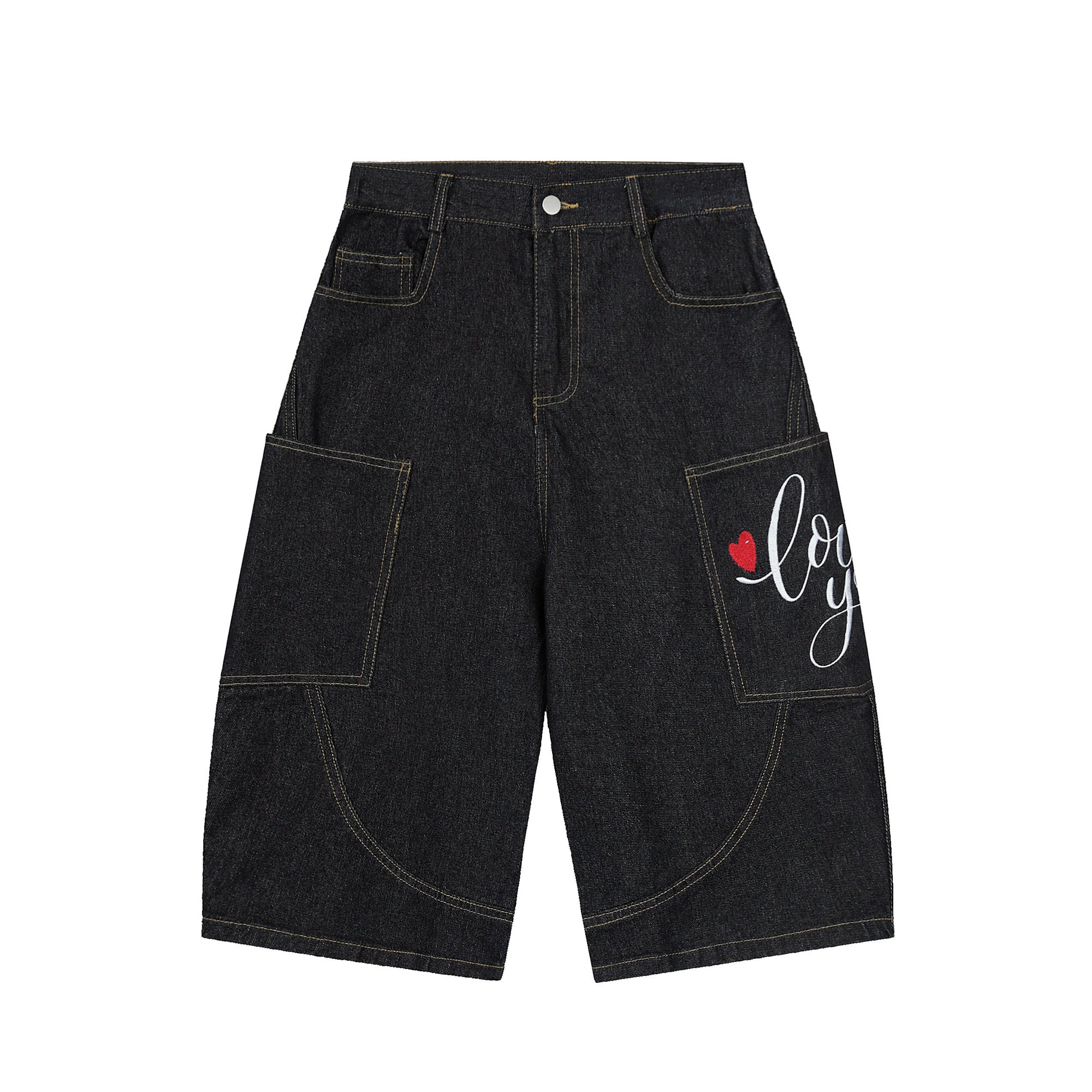 BLACKLISTS Vintage Love Embroidered Scimitar Denim Shorts