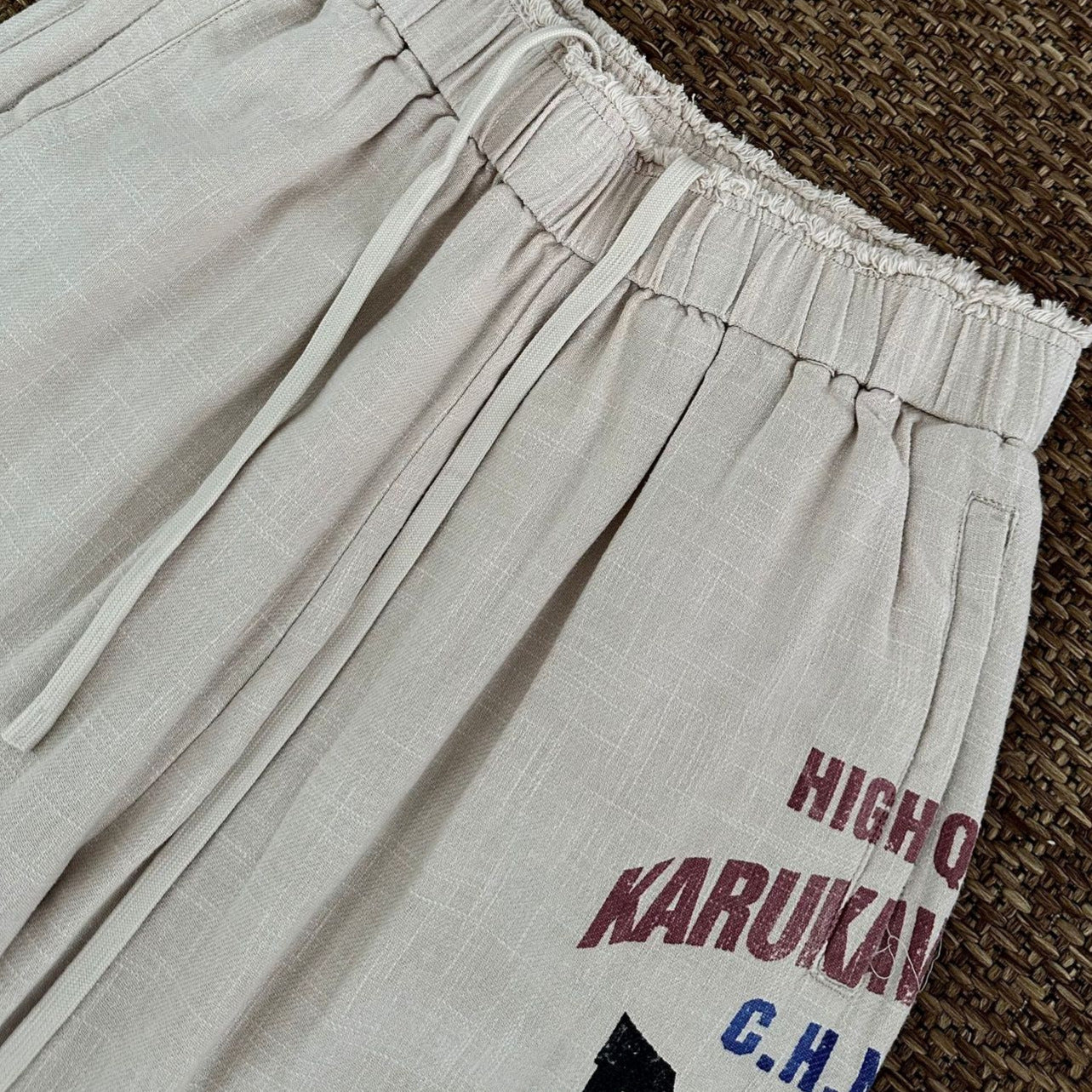 11KN Versatile Letter Print Drawstring Sports Wide Leg Pants