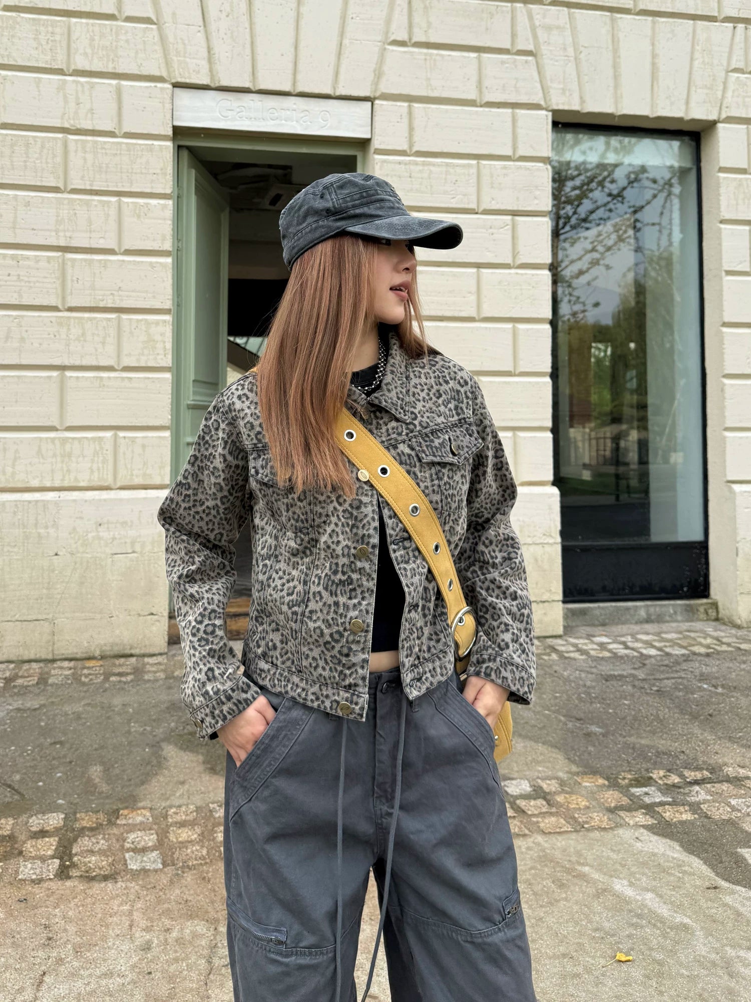 CCYE Retro Leopard Print Front Shoulder Denim Jacket