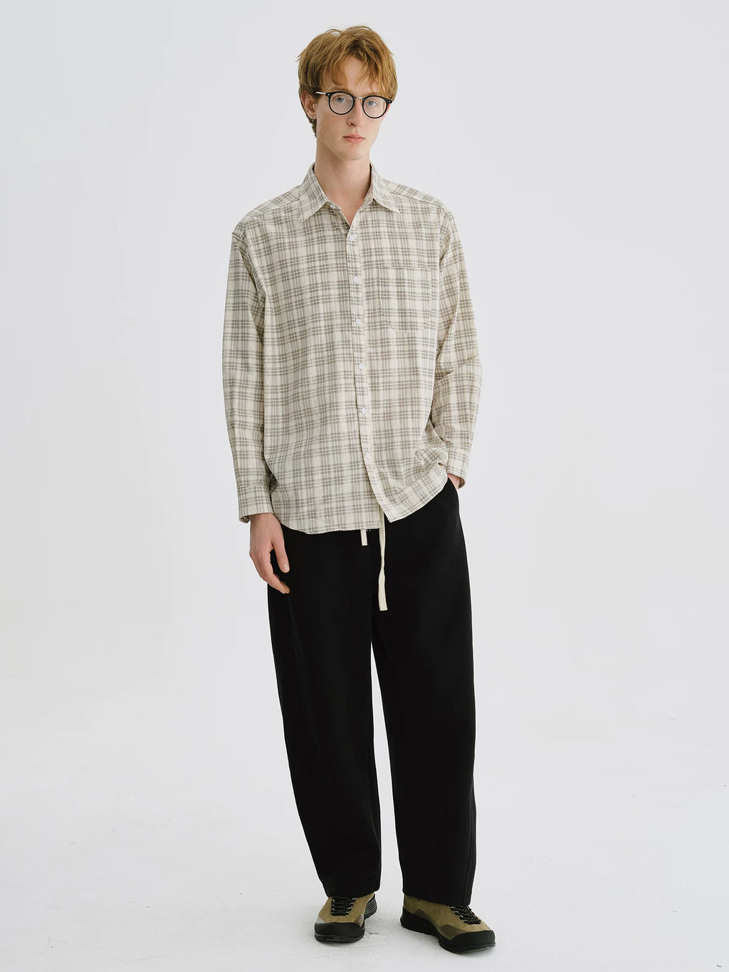 LIVINGTOWN Lapel Plaid Pocket Long-sleeved Shirt