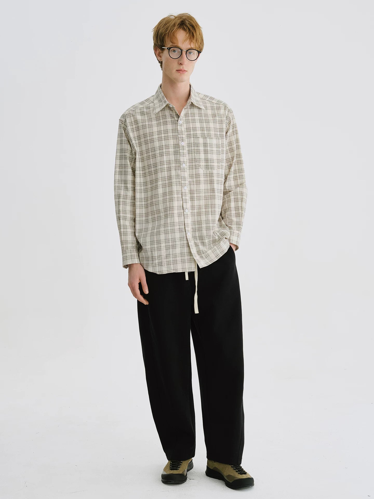LIVINGTOWN Lapel Plaid Pocket Long-sleeved Shirt