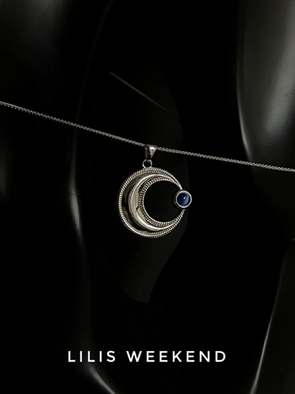 Lilis Weekend Solid Curved Moon Blue Opal Necklace
