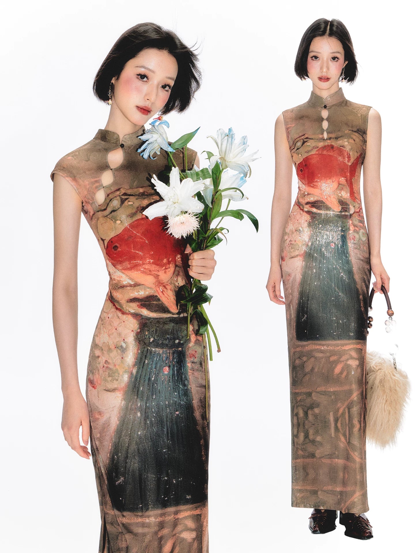 YEDM Cheongsam Skirt Printed Dress