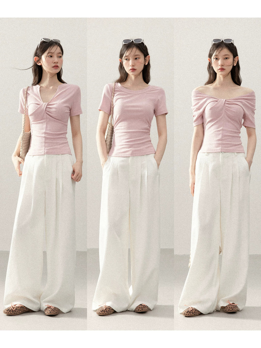 Cantonstory V Neck Kink Straight Shoulder Slim Tee
