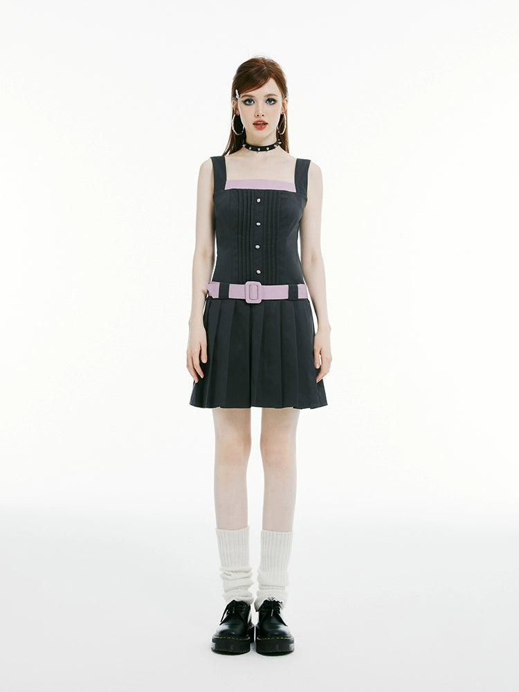 Imone College Girl Style Contrasting Color Suspender Dress