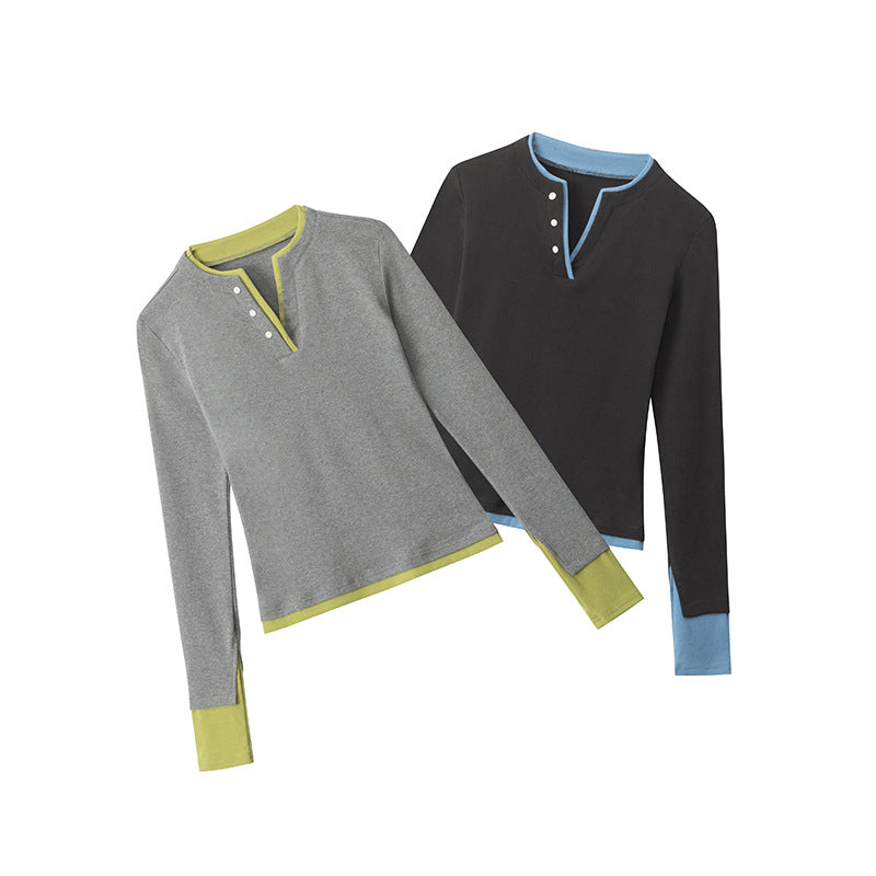 Nariele Fake Two Pieces Vintage Slim Skinny Long Sleeves