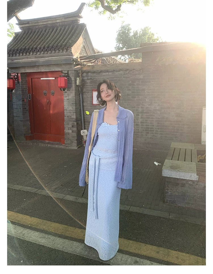KELIFAN Drapes A Knitted Hollow-out Midi Skirt