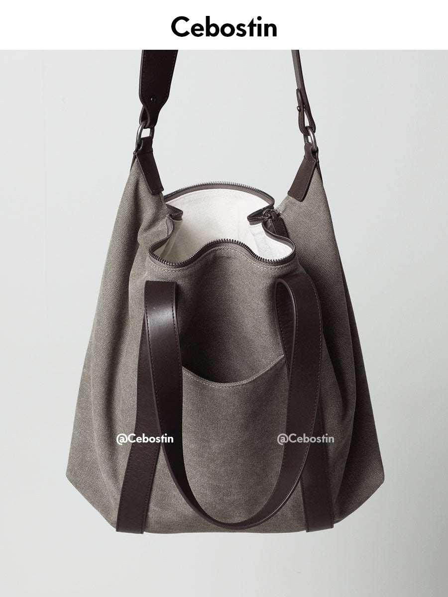 Cebostin Large Capacity Fashion Canvas Contrast Oblique Span Bag