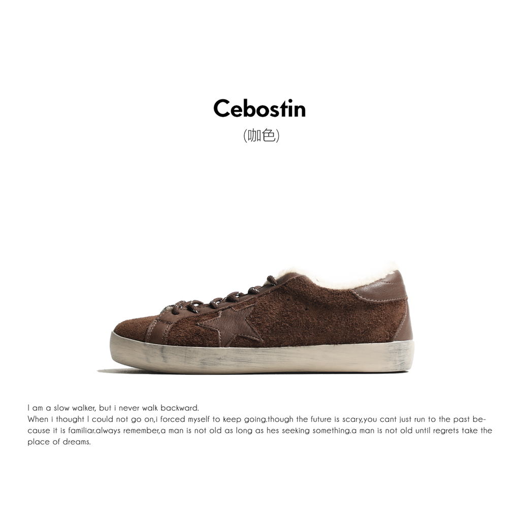 Cebostin Retro Old and Heightened Version Star Fleece Board Shoes