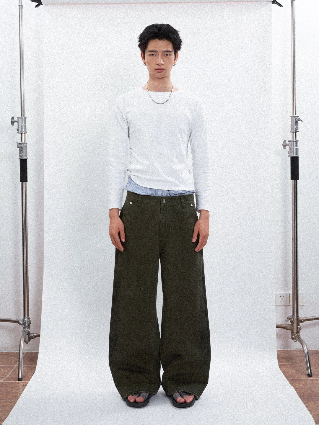 FUNKYFUN Pin Print Micro Waist Front Shoulder Long Sleeve