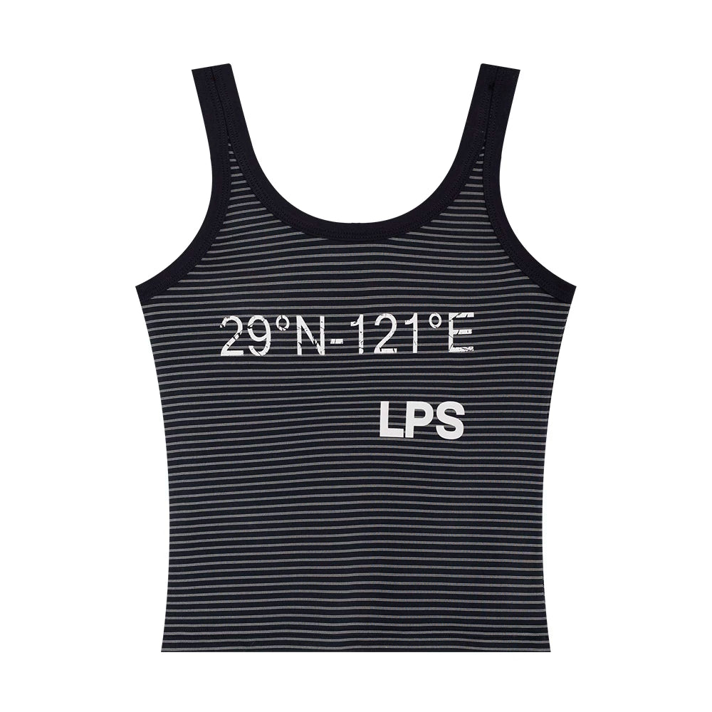 Loopsoon Letter Print Minimalist Striped Vest