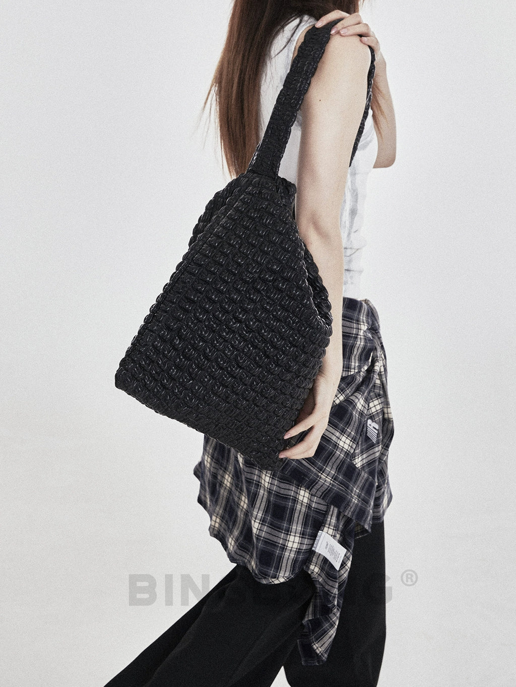 BINGBONG Large Capacity Bucket Folded Bag Ins Shoulder Big Bag