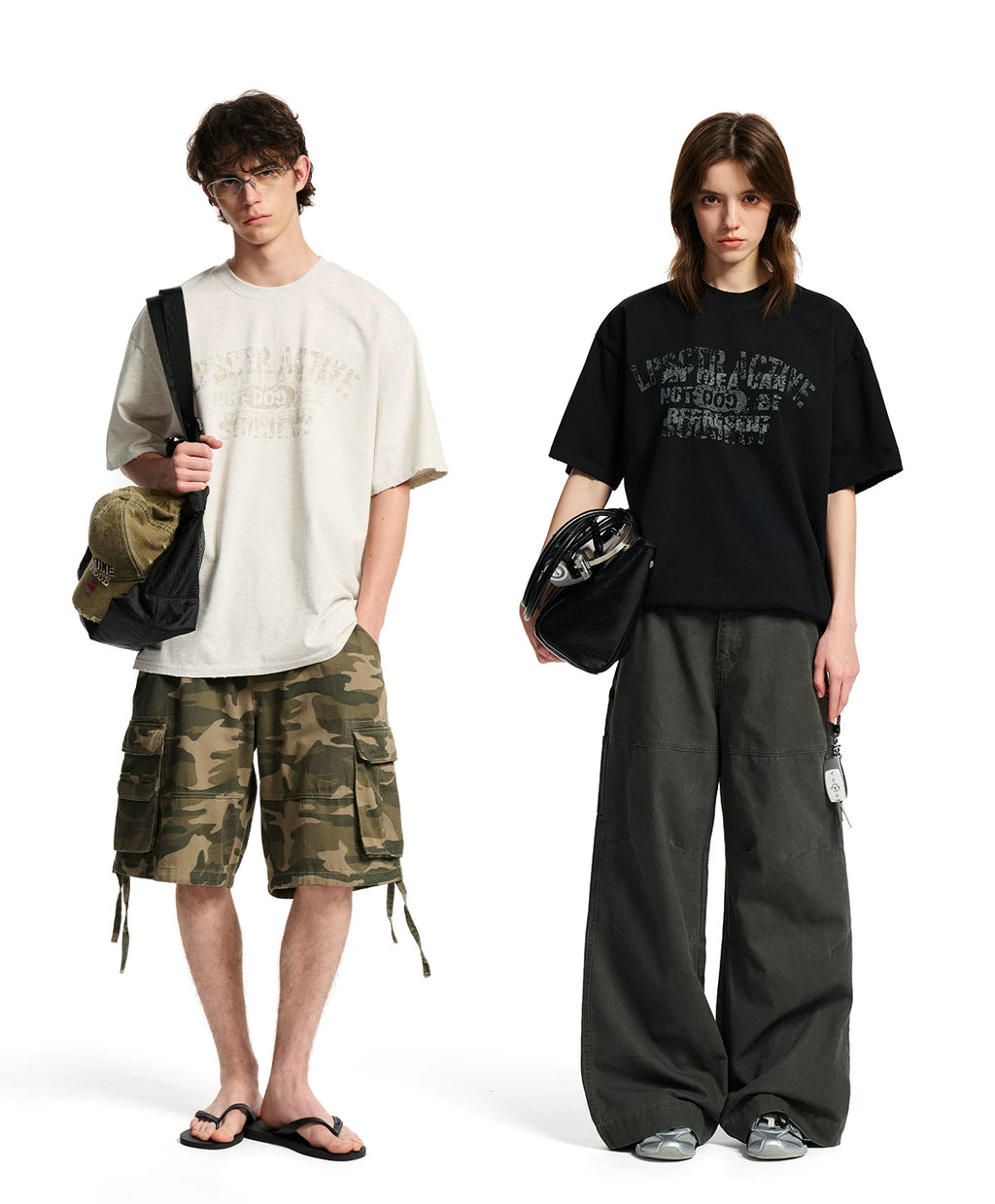 Loopsoon Chest Made Old Overlapping Print Versatile Tee
